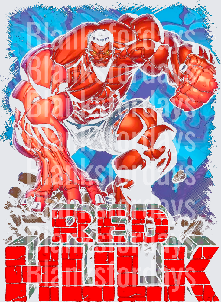 Red Hulk Charging Fists Comic Style Graphic Design (DTF)