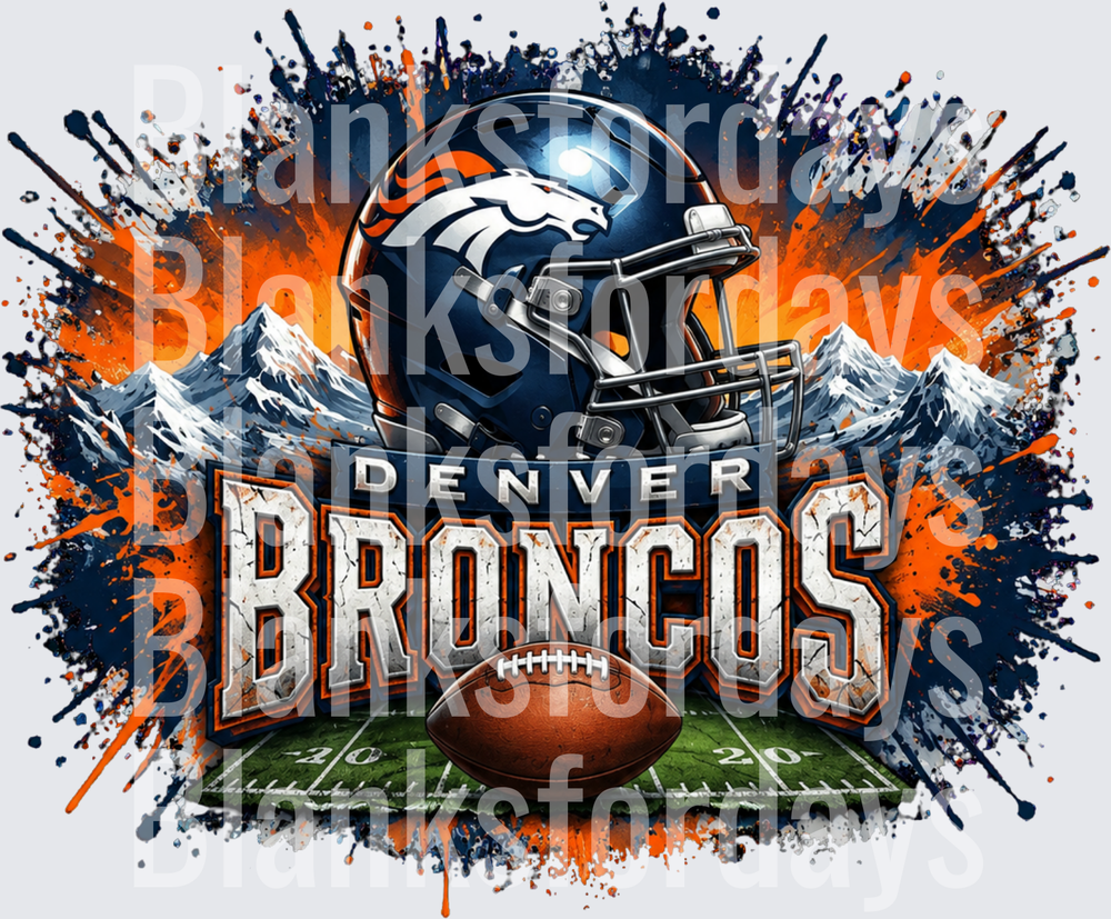 Denver Broncos Helmet Mountain Paint Splatter Football Field (DTF)