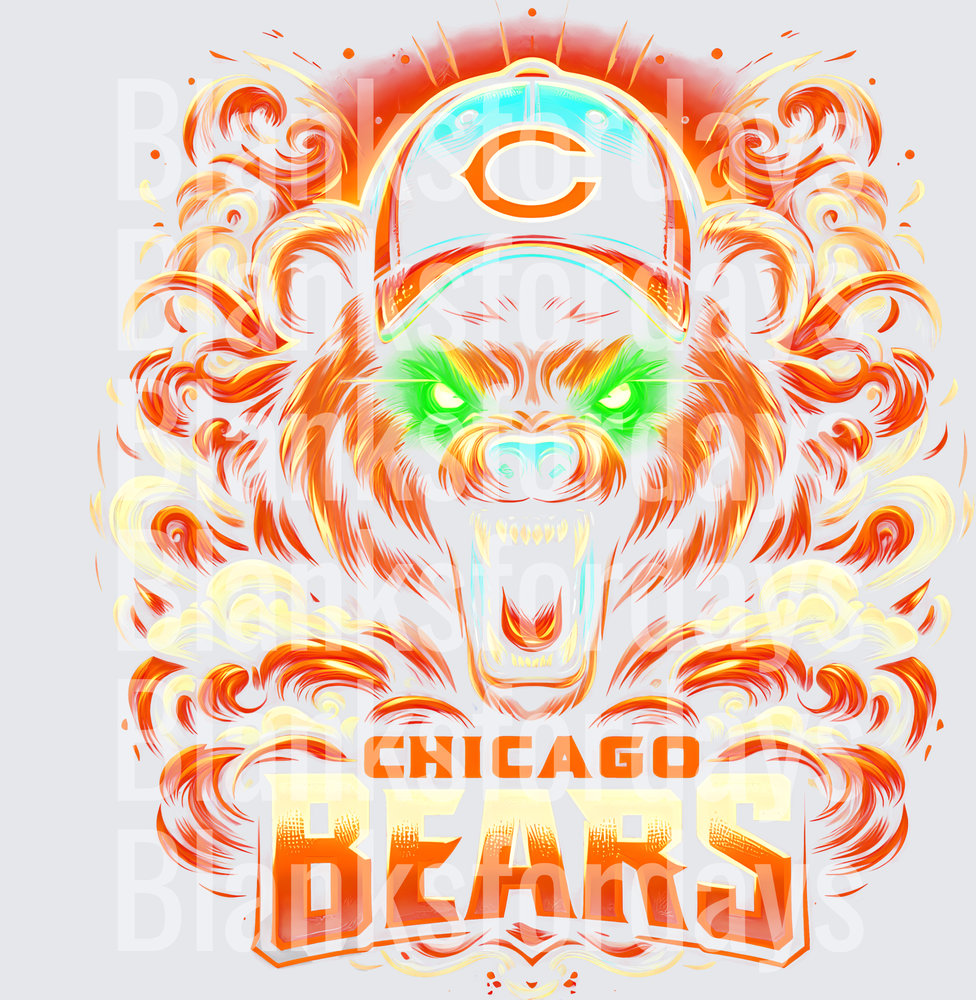 Chicago Bears Fierce Bear Glowing Eyes Fiery Swirl Design (DTF)