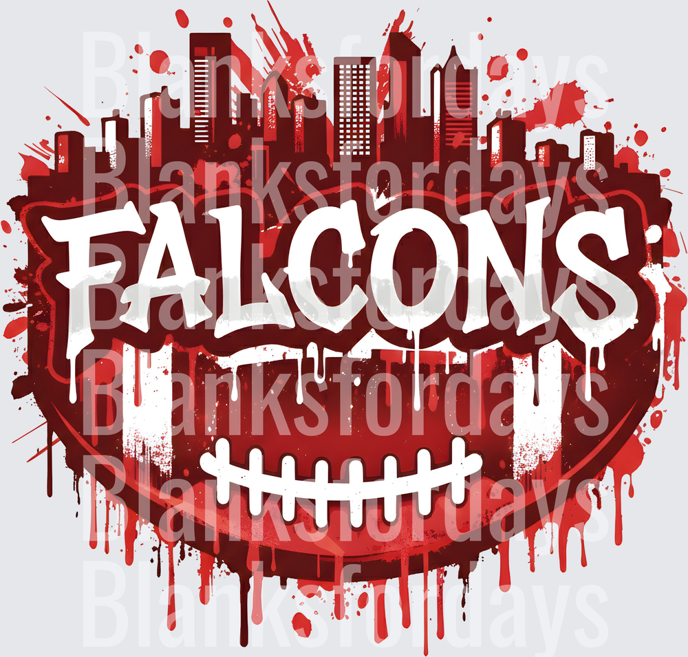 Falcons Football Grunge Drip City Skyline Red and White (DTF)
