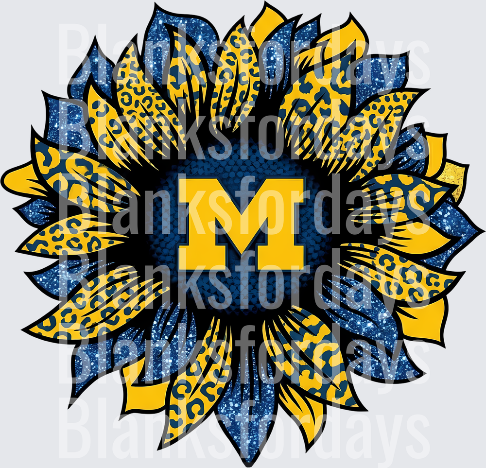 Michigan Wolverines Leopard Print Glitter Sunflower (DTF)