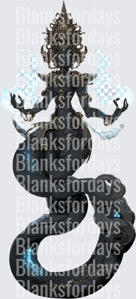Dark Serpent Goddess Multi-Armed Fantasy Deity with Ice Magic (DTF)