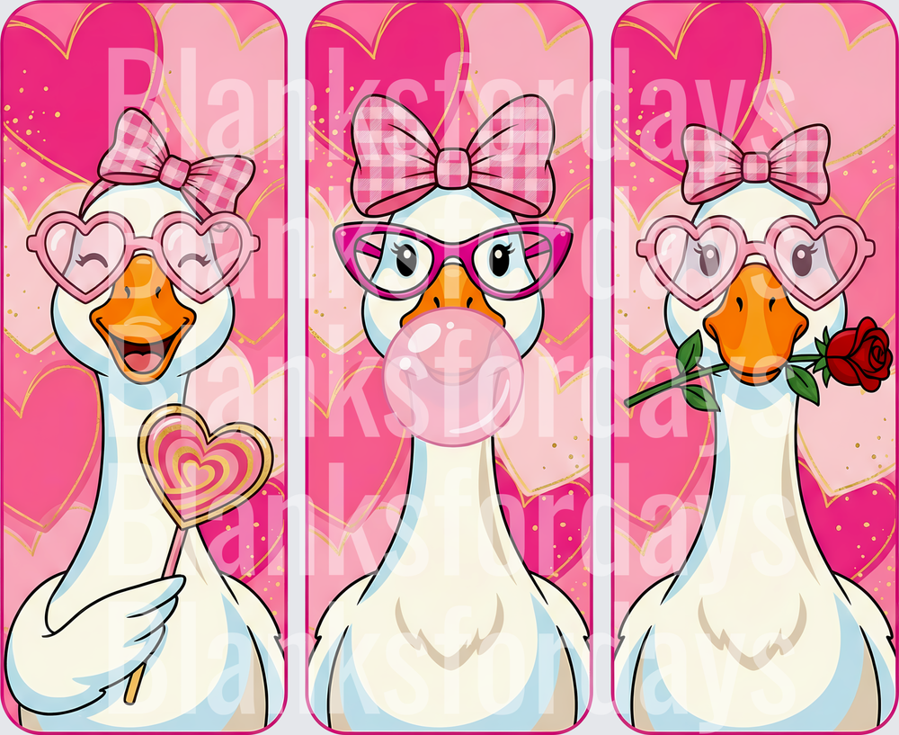 Valentine Geese Trio Pink Bow Heart Glasses Bubblegum Rose (DTF)