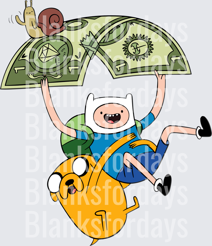 Finn and Jake Riding with Money Bill Snail Adventure Time (DTF)