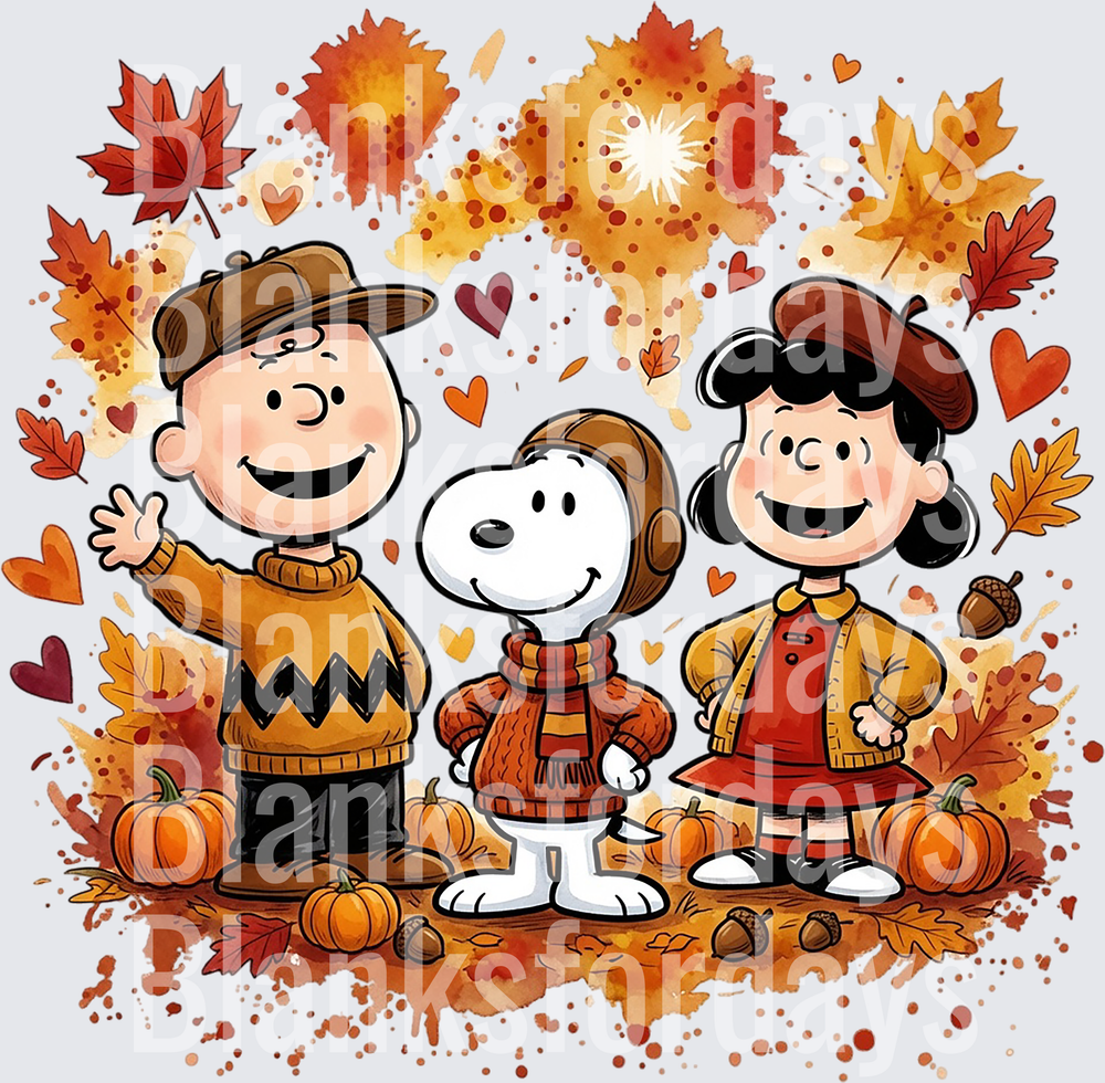 Charlie Brown Snoopy Lucy Fall Autumn Pumpkin Leaves (DTF)