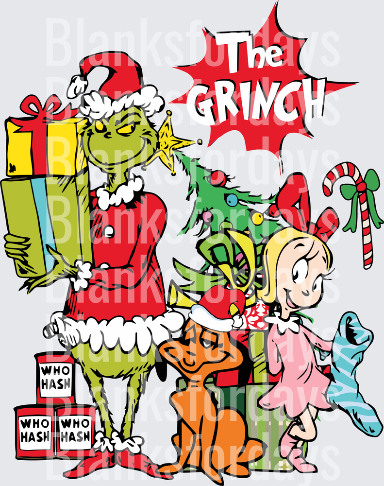 The Grinch Max Dog Cindy Lou Who Hash Christmas Scene (DTF)