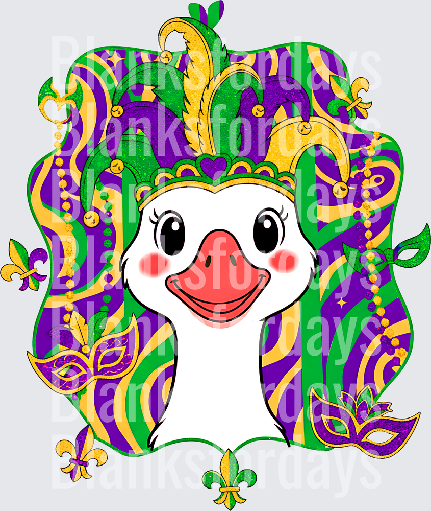 Mardi Gras Goose Jester Hat Beads Fleur de Lis Masks (DTF)