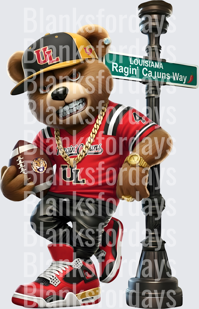 Louisiana Ragin Cajuns UL Swag Bear Street Sign (DTF)