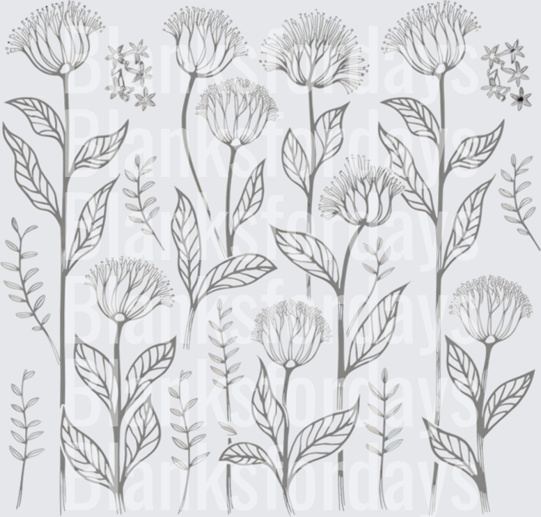 Delicate Line Art Wildflower and Botanical Leaf Pattern (DTF)