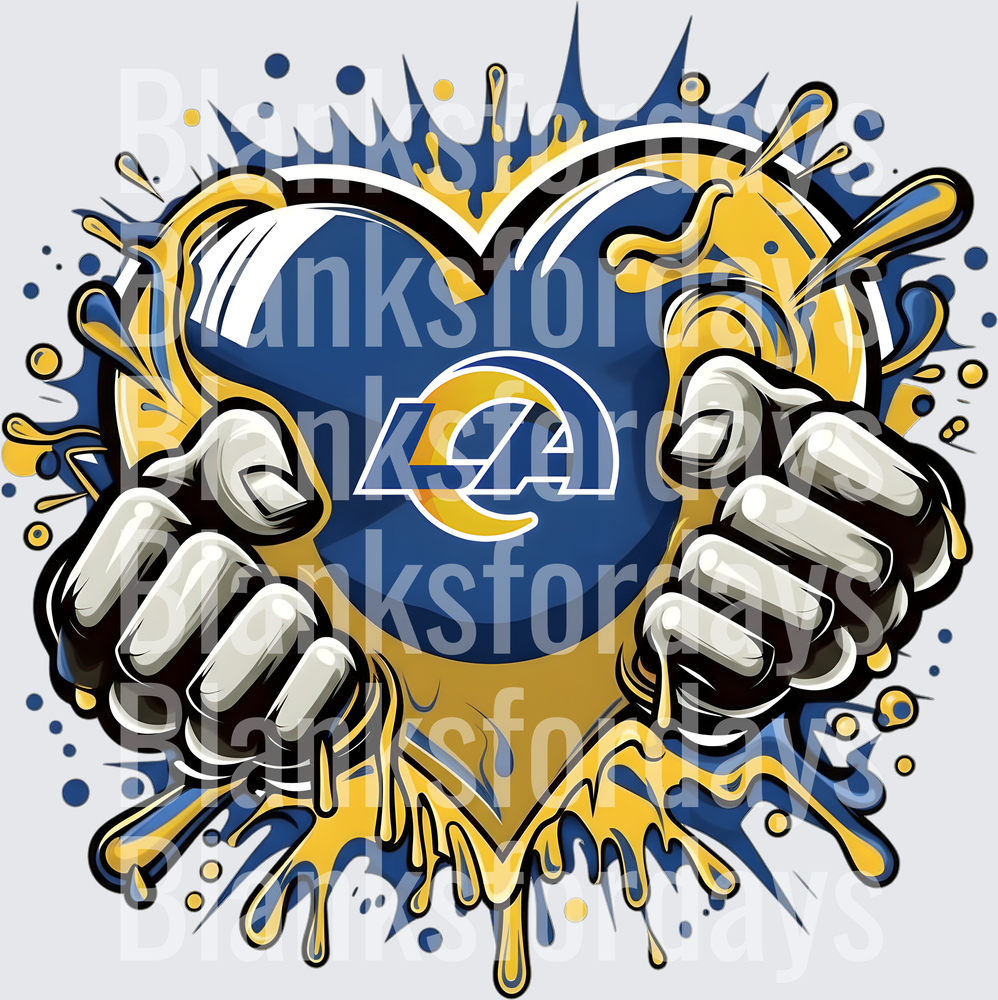 Los Angeles Rams Heart Squeeze Drip Splatter Fan Design (DTF)