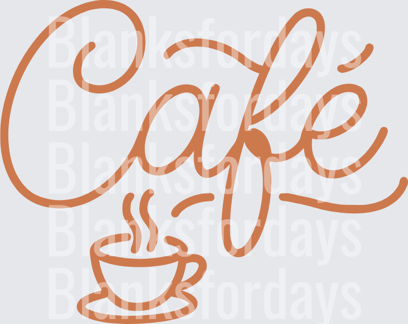 Café Cursive Script with Steaming Coffee Cup (DTF)