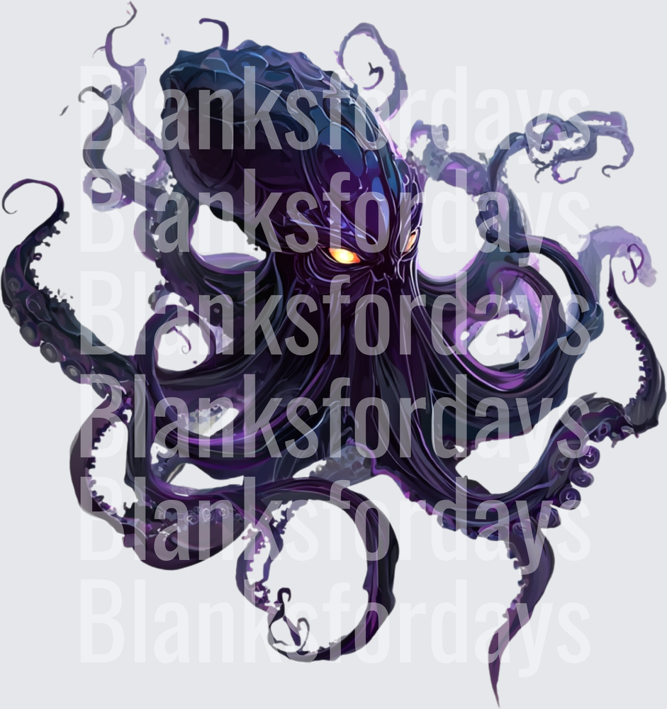Dark Kraken Demon Octopus with Glowing Evil Eyes (DTF)