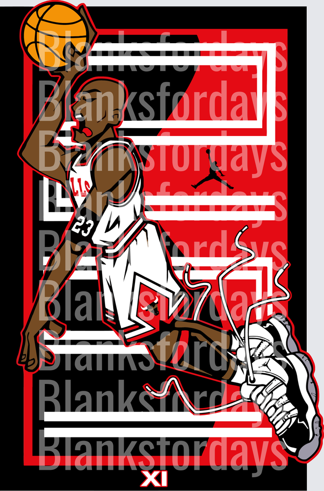 Michael Jordan #23 Bulls Dunk Air Jordan XI Cartoon Art (DTF)