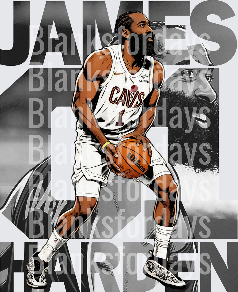 James Harden Cleveland Cavaliers Number 1 Illustrated Portrait (DTF)