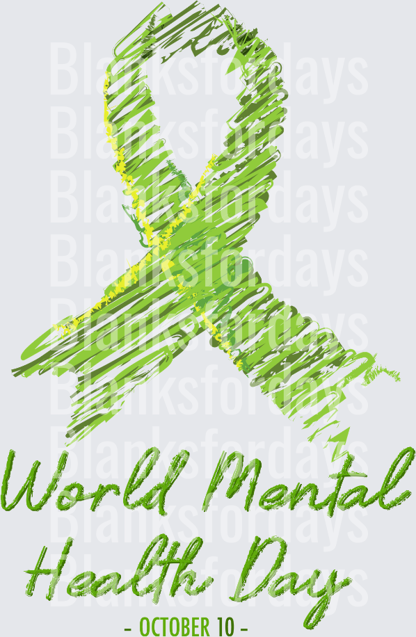 World Mental Health Day October 10 Green Ribbon Sketch (DTF)