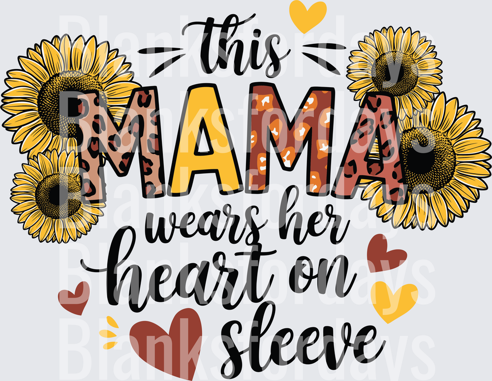 This Mama Wears Her Heart On Sleeve Sunflower Leopard (DTF)