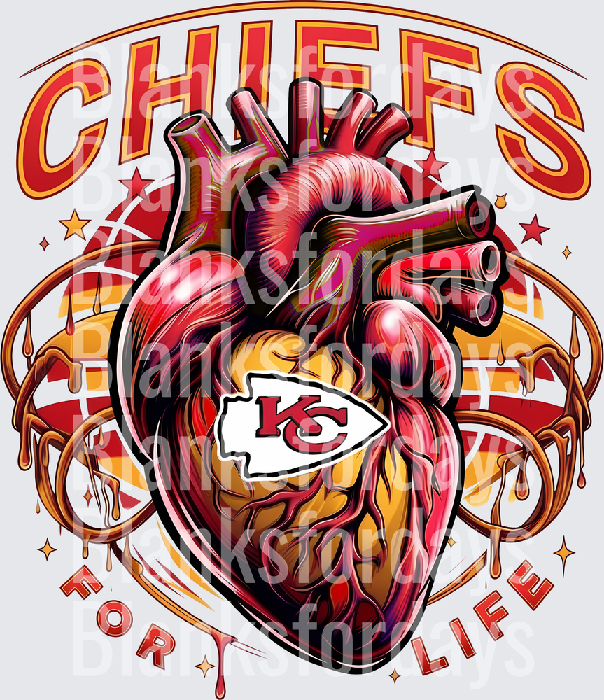 Kansas City Chiefs For Life Anatomical Heart KC Logo (DTF)