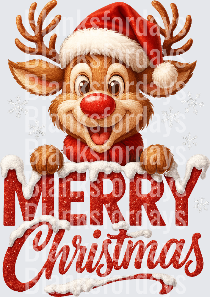 Rudolph Red Nose Reindeer Santa Hat Merry Christmas Snow (DTF)