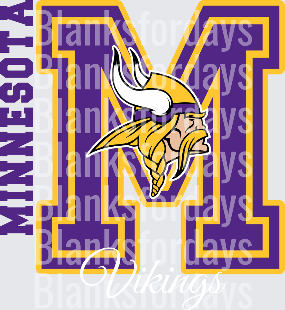Minnesota Vikings Bold M Logo with Viking Mascot Script (DTF)