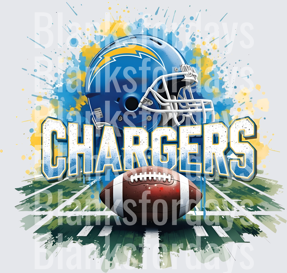 Los Angeles Chargers Helmet Football Field Splatter Design (DTF)