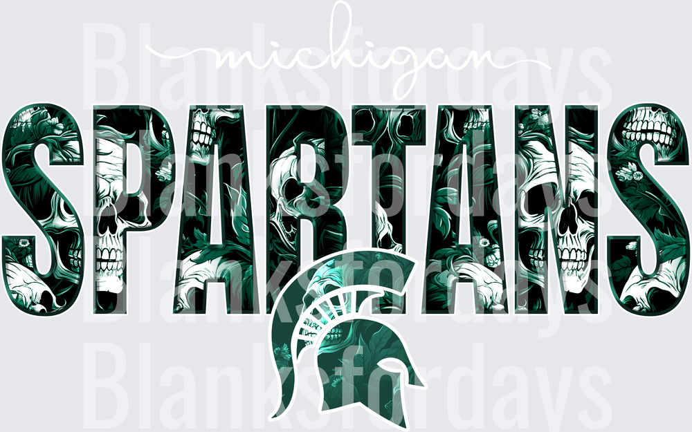Michigan Spartans Skull Filled Letters with Spartan Helmet Logo (DTF)