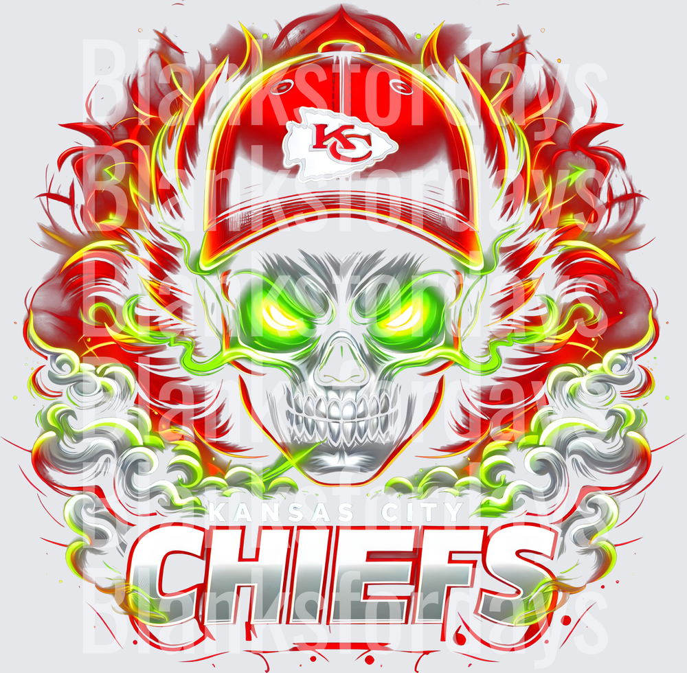 Kansas City Chiefs Glowing Skull Neon Flames Fan Design (DTF)