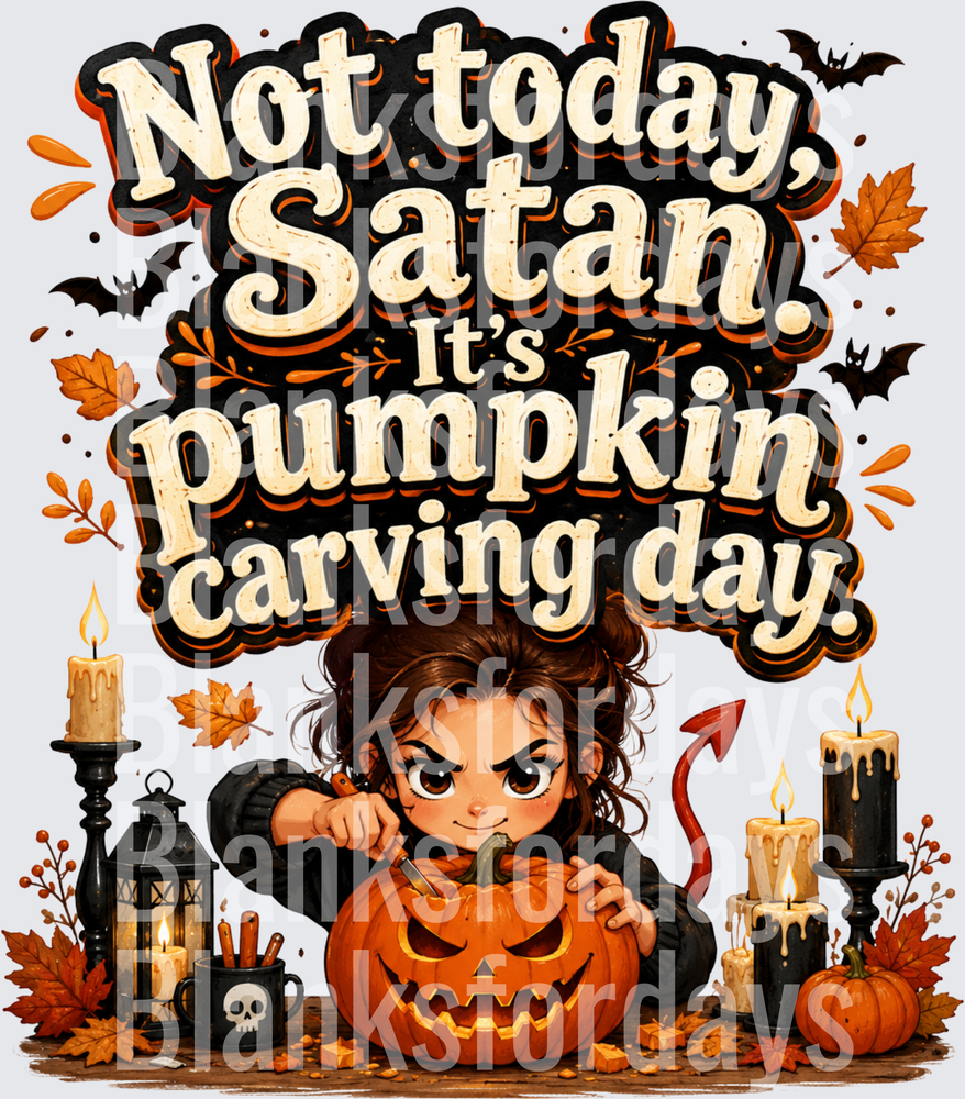 Not Today Satan It's Pumpkin Carving Day Halloween Girl (DTF)