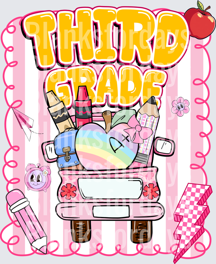 Third Grade Pink Truck Back to School Supply Design (DTF)