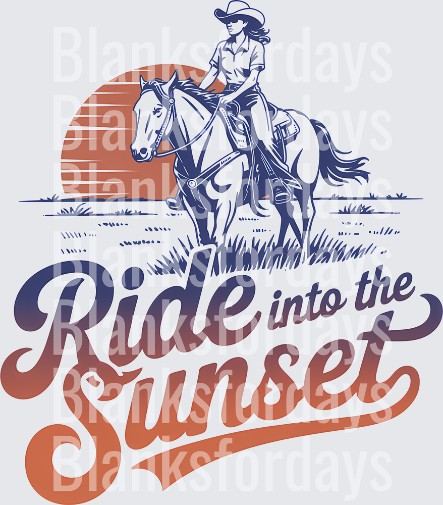 Ride Into The Sunset Cowgirl On Horseback Western (DTF)