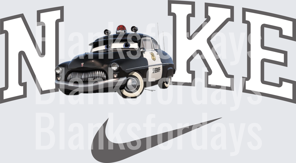 Sheriff from Cars Nike Swoosh Parody Mashup Design (DTF)