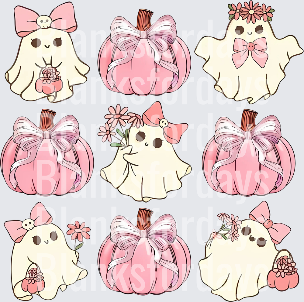 Cute Pink Halloween Ghost and Pumpkin Bow Coquette Bundle (DTF)
