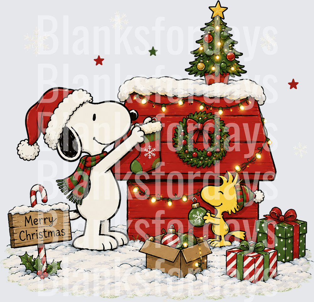 Snoopy and Woodstock Decorating for Christmas Merry Christmas (DTF)
