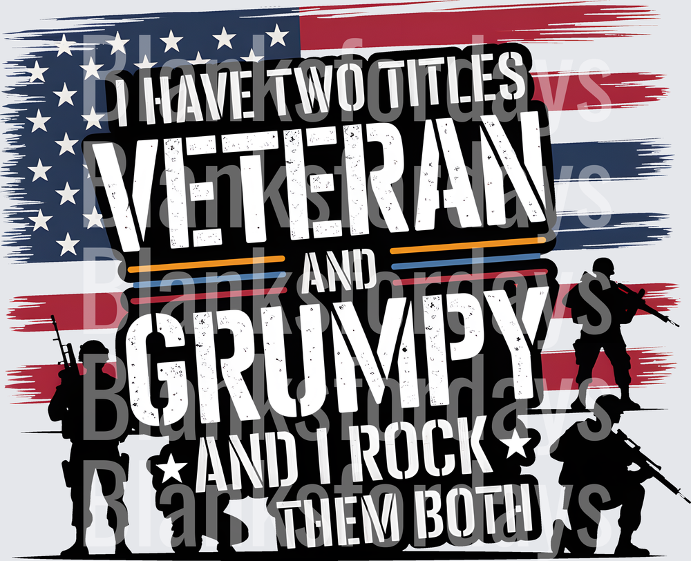 I Have Two Titles Veteran And Grumpy And I Rock Them Both American Flag Soldier Silhouette (DTF)