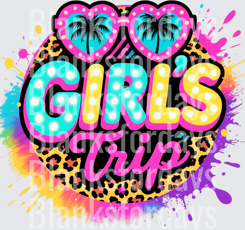 Girls Trip Marquee Letters Leopard Print Colorful Splatter (DTF)