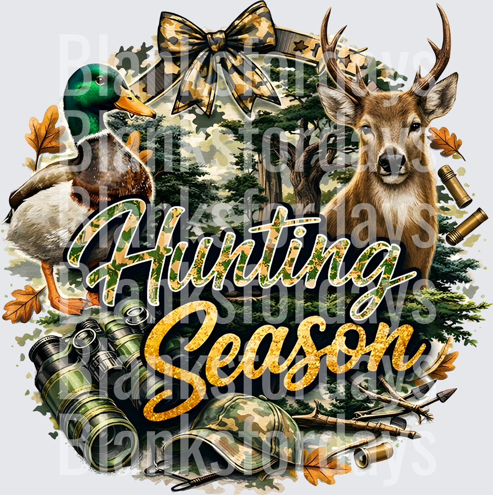 Hunting Season Camo Wreath Mallard Duck Buck Deer Design (DTF)