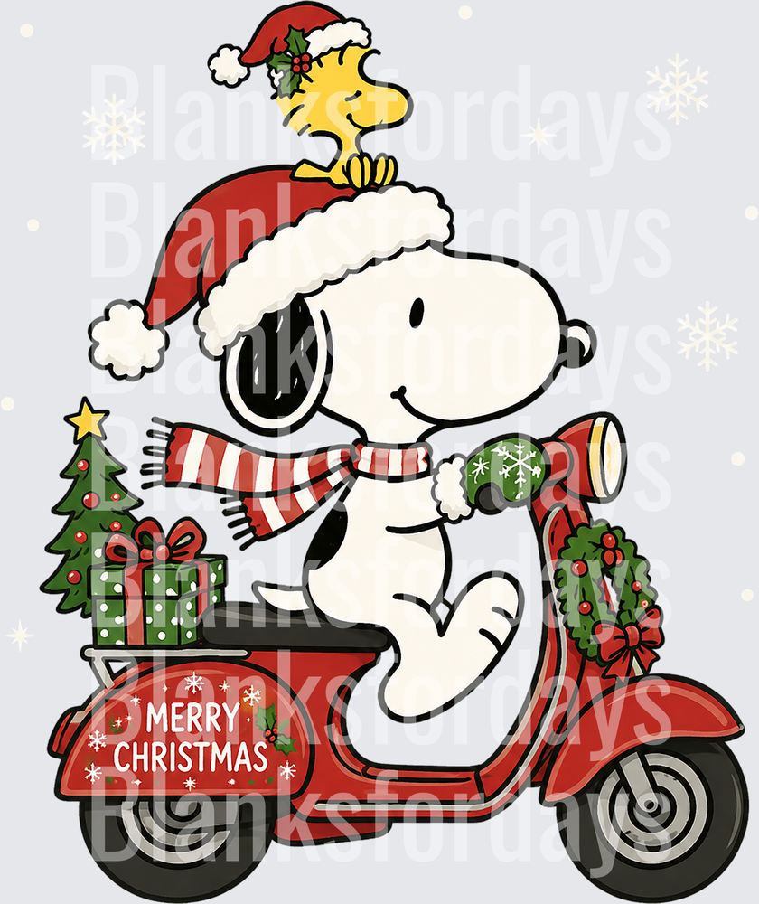 Snoopy and Woodstock Merry Christmas Red Scooter Holiday (DTF)