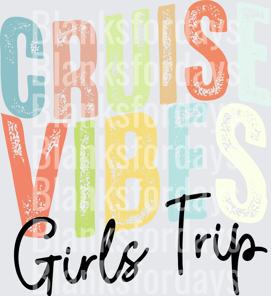 Cruise Vibes Girls Trip Colorful Distressed Bold Lettering (DTF)