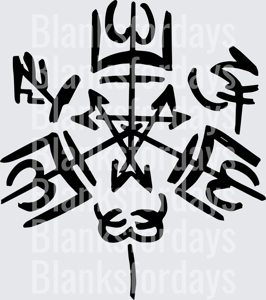 Abstract Crowned Beast Face Tribal Silhouette Black Ink Art (DTF)