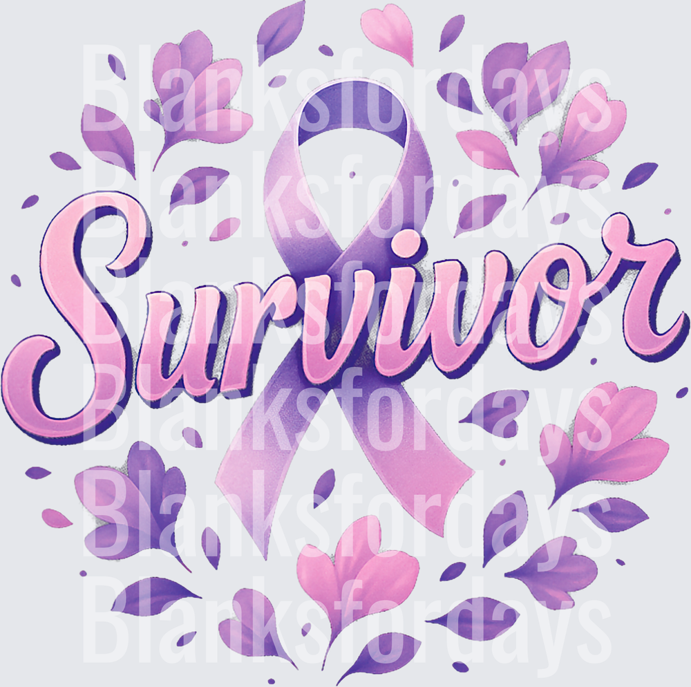 Survivor Purple Ribbon Floral Cancer Awareness Design (DTF)