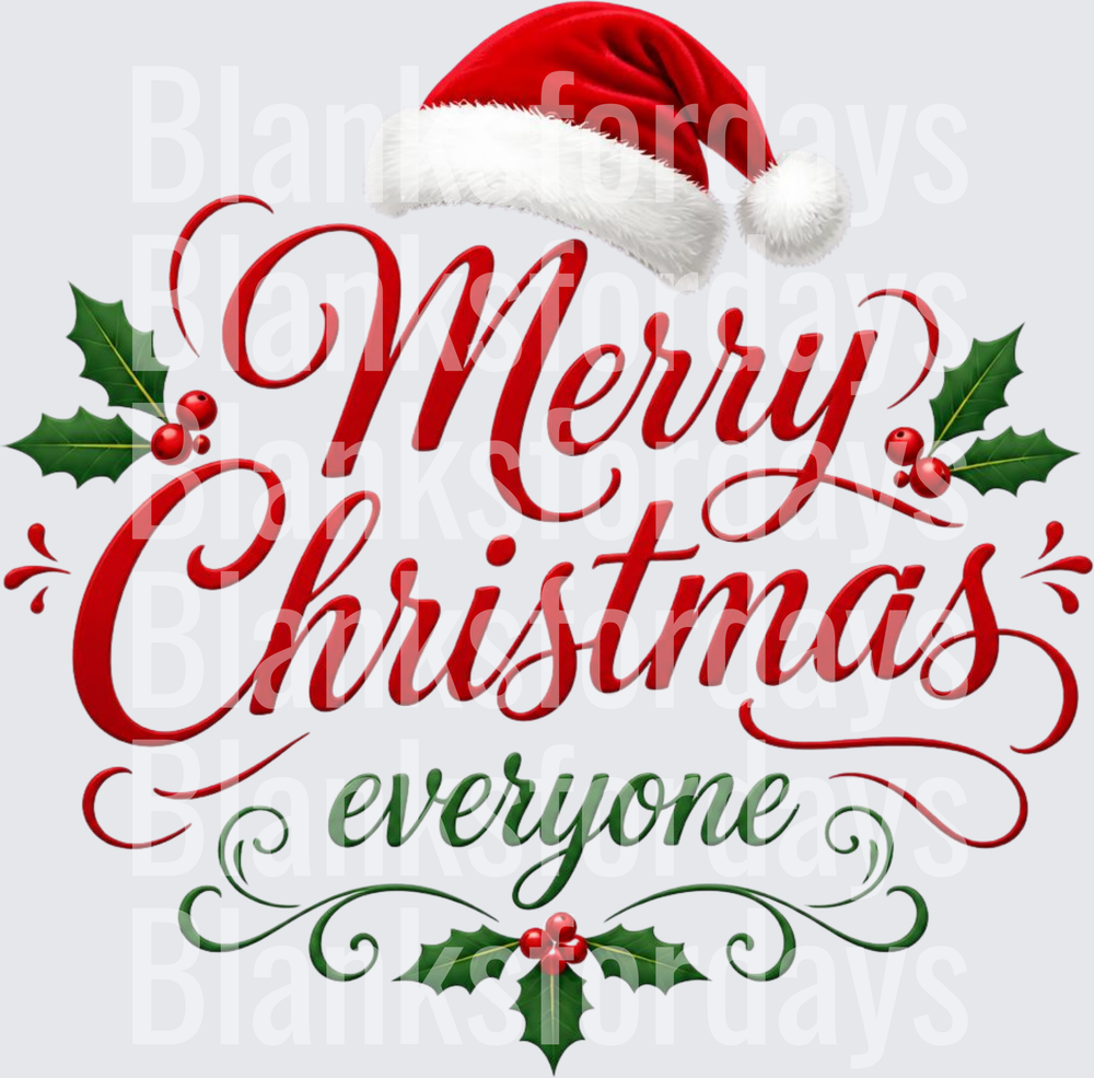 Merry Christmas Everyone Santa Hat Holly Script Design (DTF)