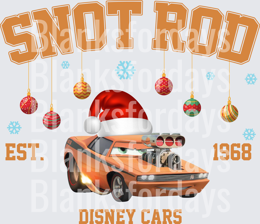Snot Rod Disney Cars Christmas Santa Hat Est 1968 (DTF)