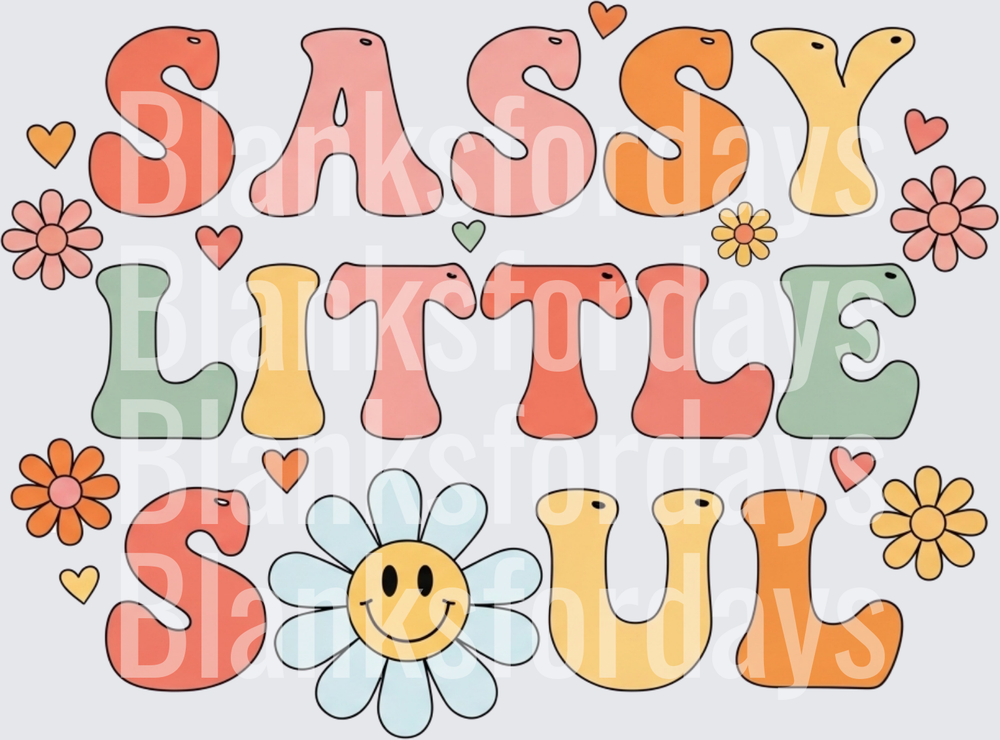 Sassy Little Soul Retro Groovy Floral Smiley Face Design (DTF)