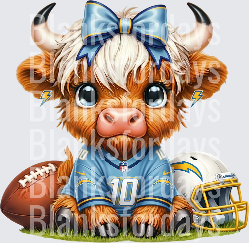 Cute Highland Cow Los Angeles Chargers NFL Jersey Number 10 (DTF)