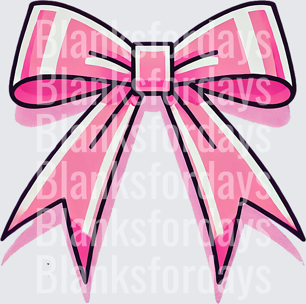 Pink and White Striped Cheer Bow with Long Tails (DTF)