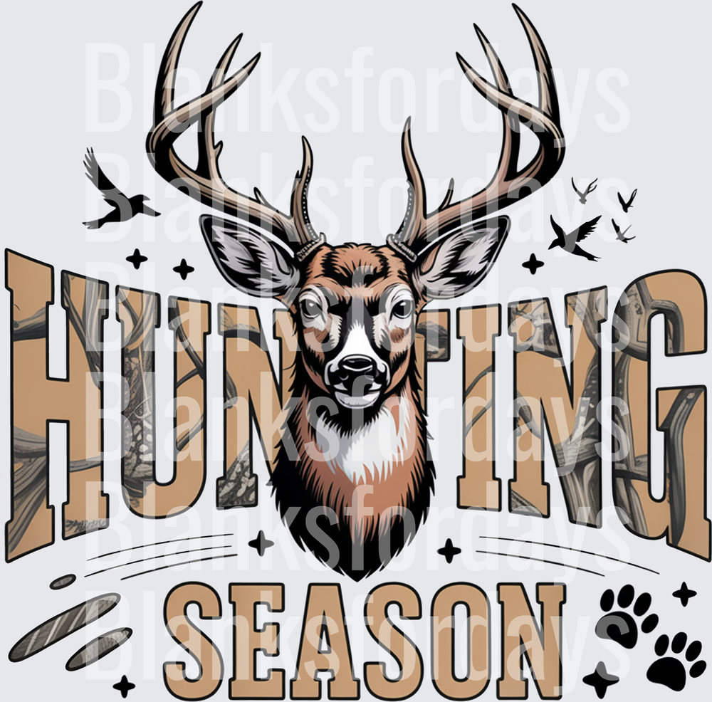 Hunting Season Buck Deer Head Camo Letter Design with Birds (DTF)