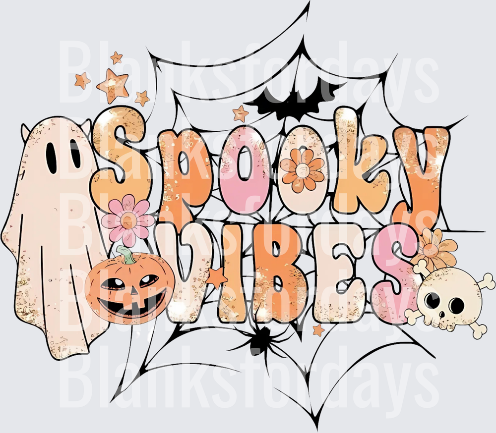 Spooky Vibes Halloween Ghost Pumpkin Spider Web Boho (DTF)