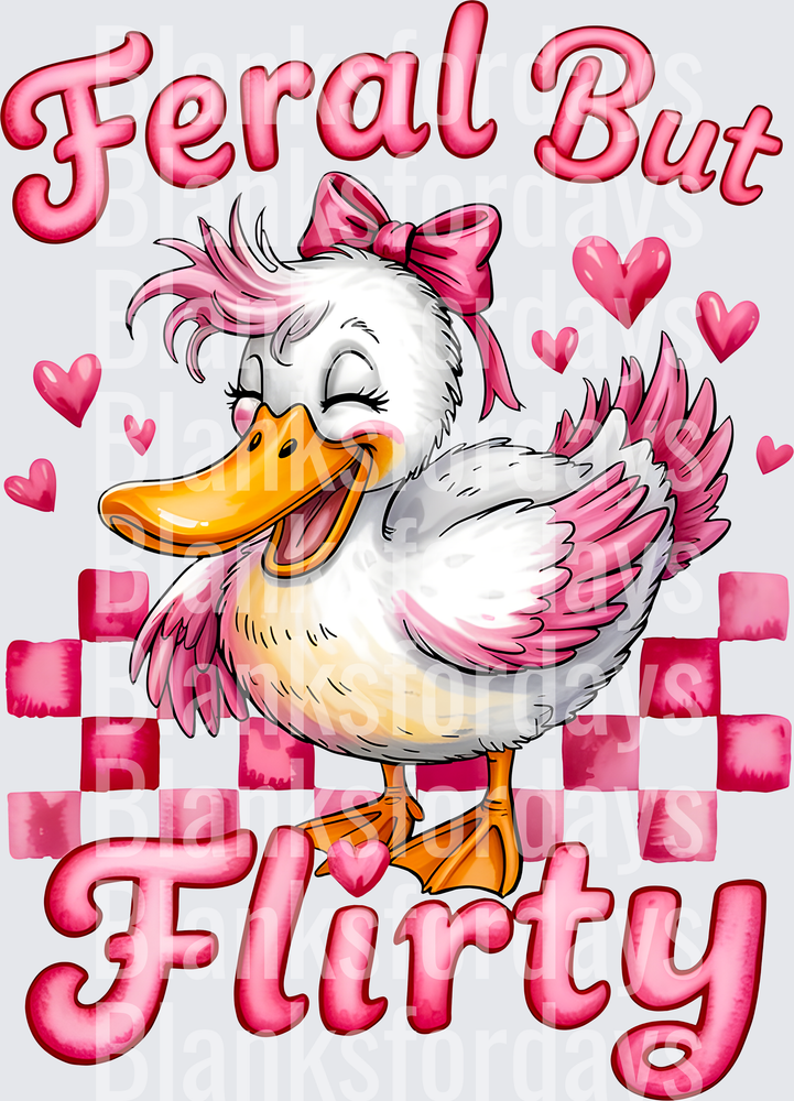 Feral But Flirty Cute Duck Pink Hearts Checkered Valentine (DTF)
