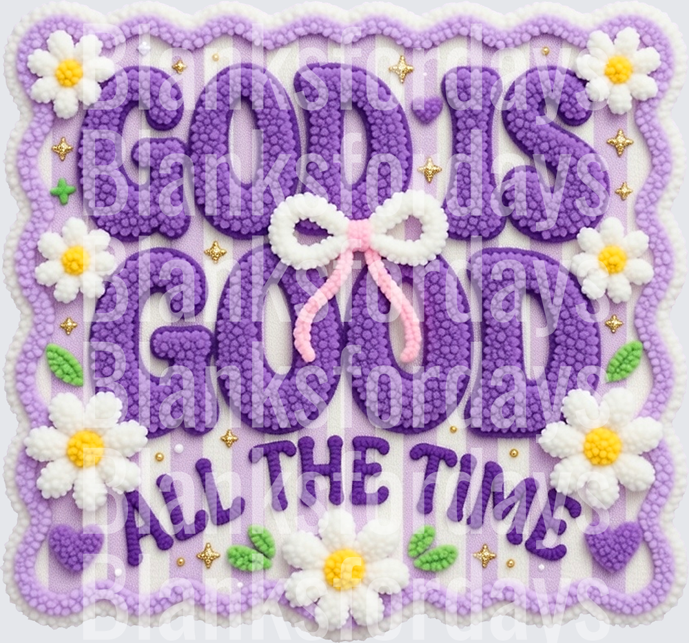 God Is Good All The Time Purple Chenille Daisy Bow Design (DTF)