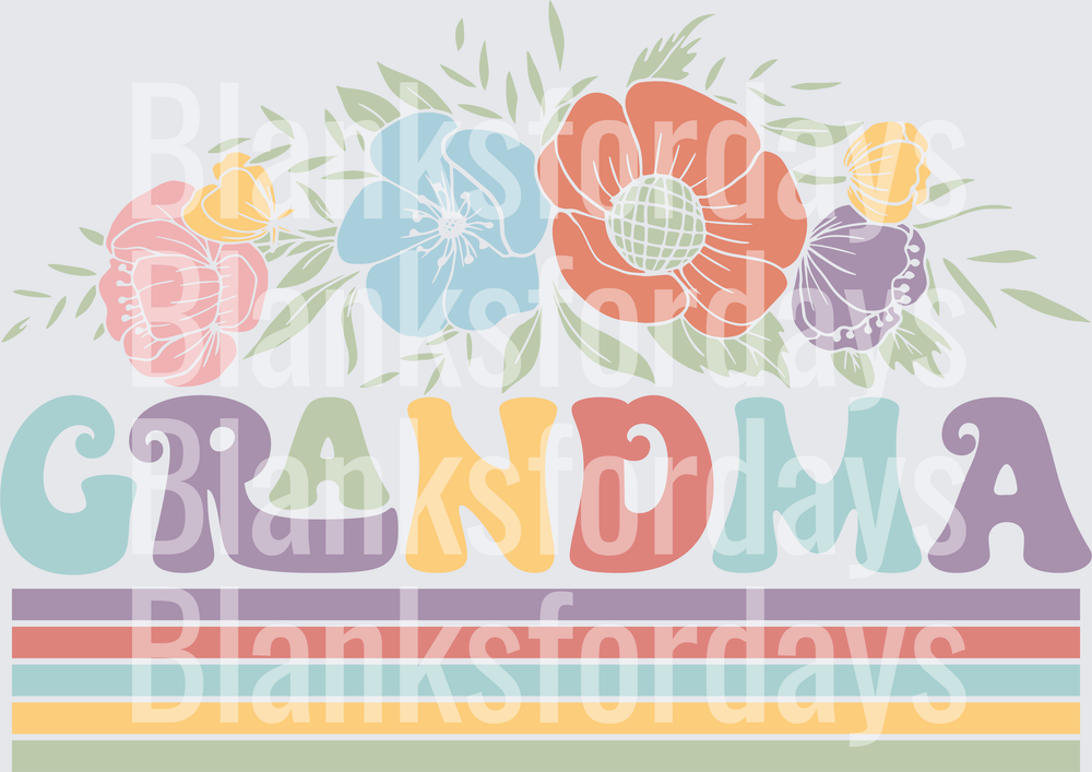 Grandma Retro Floral Colorful Stripe Boho Letters (DTF)
