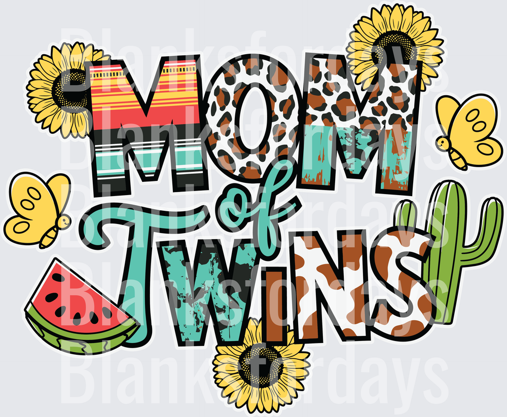 Mom of Twins Leopard Serape Sunflower Western Boho Design (DTF)